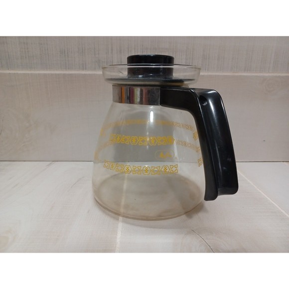 Vintage Melitta 6 Cup Glass Replacement Coffee Pot Carafe w/ Lid Yellow Print - Picture 3 of 10